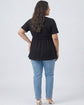 Pluswear Cotton Round Neck Peplum Tee (Black)