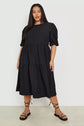 Plus Textured Puff Sleeve Tiered Smock Dress D4013
