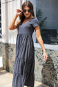 Fit & Flare Heather Grey Tiered Maxi Dress D3327