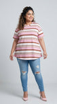 Pluswear Everyday Drop Shoulder A-Line Striped Cotton Tshirt (Pink-Brown)