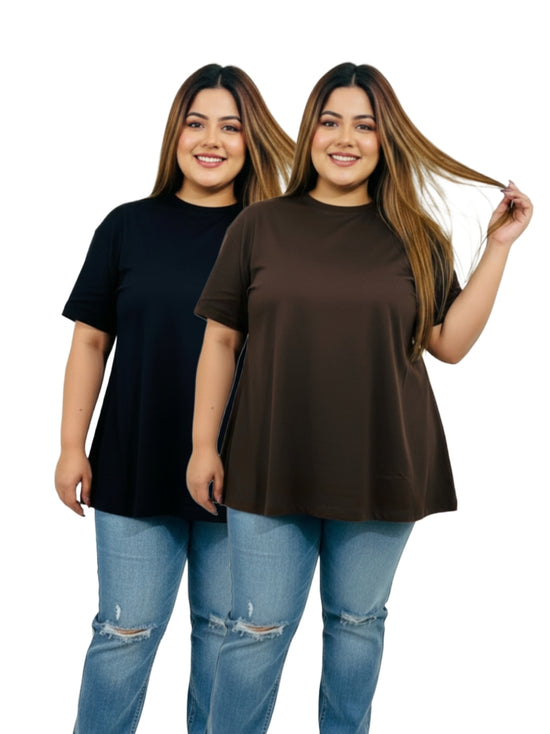 2-Pack Pluswear Everyday Drop Shoulder A-Line Cotton Tshirt (Black & Brown)