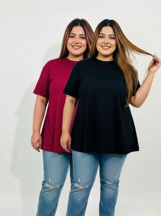 2-Pack Pluswear Everyday Drop Shoulder A-Line Cotton Tshirt (Black & Red)