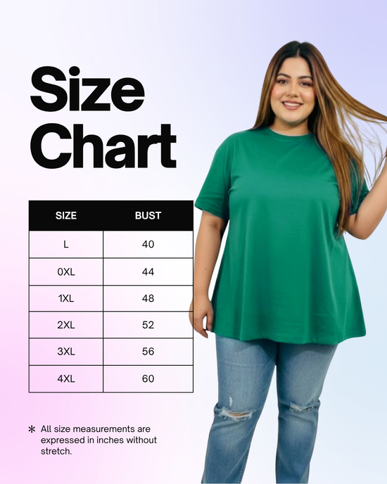 Pluswear Everyday Drop Shoulder A-Line Cotton Tshirt (Green)