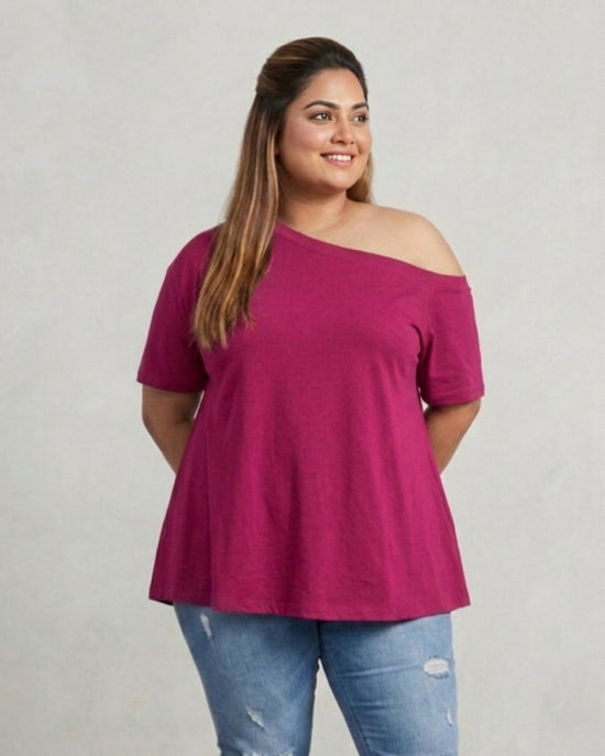 Pluswear Everyday One Shoulder A-Line Cotton Tshirt (Berry Pink)