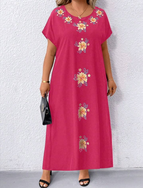 Plus Batwing Sleeve Floral Dress( Pink) D1955