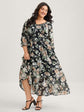 Plus Floral SweetHeart Neck Piping Detail Gathered Dress D4008