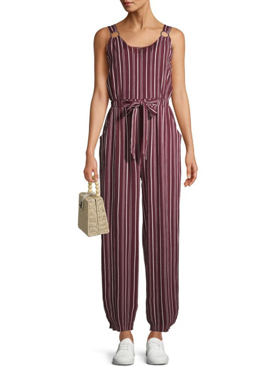 Plus Striped Knot Waist Jogger Fit Pocket Jumpsuit D3328