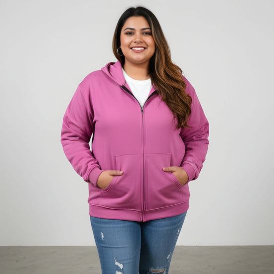 Pluswear Zipper Oversized Pocket Fleece Hoodie (Onion)