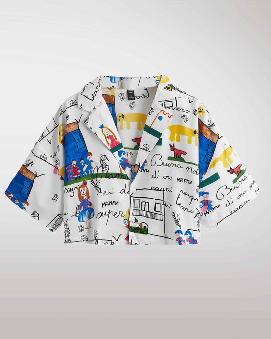 Plus Graphic Print Crop Shirt T2398