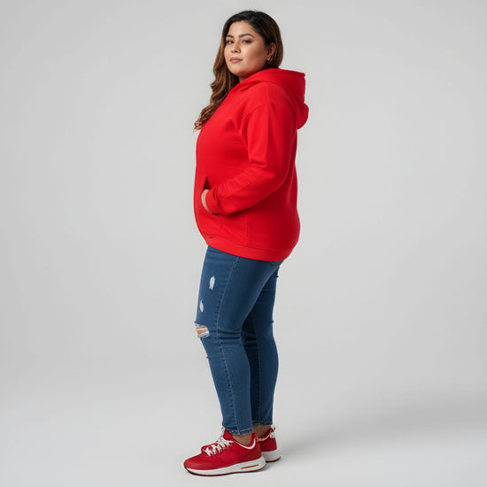 Pluswear Zipper Oversized Pocket Fleece Hoodie (Red)