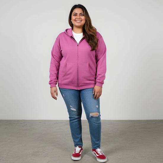 Pluswear Zipper Oversized Pocket Fleece Hoodie (Onion)
