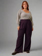 Pluswear Premium Plicated Hem Wide Leg High Waisted Pants (Dark Plum)