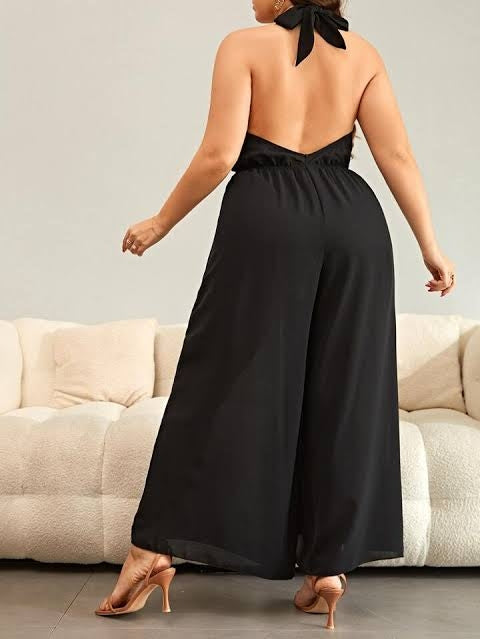 Plus Halter Neck Backless Jumpsuit D790