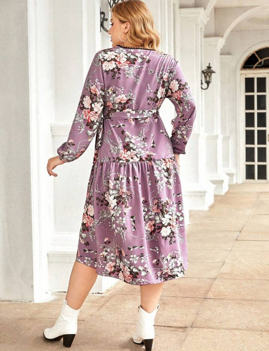 Plus Floral Print Wrap Hem Dress D3180