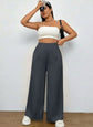Pluswear Everyday Slip On Pocket Wide Leg High Waisted Pants (Dark Grey)