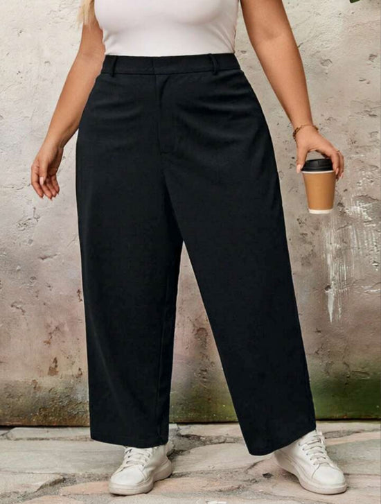 Pluswear Premium Straight Leg High Waisted Pants (Charcoal Black)