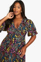 Plus Floral Print Slit Hem Midi Dress D4006
