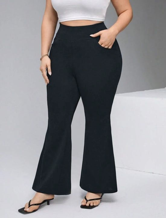 Pluswear Premium Flare Leg High Waisted Pants (Charcoal Black)