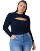 Pluswear Premium Cutout Neck Ribbed Top (Navy Blue)