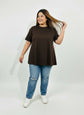 Pluswear Everyday Drop Shoulder A-Line Cotton Tshirt (Brown)