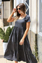 Fit & Flare Heather Grey Tiered Maxi Dress D3327