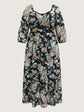 Plus Floral SweetHeart Neck Piping Detail Gathered Dress D4008