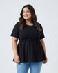 Pluswear Cotton Round Neck Peplum Tee (Black)