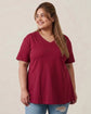 Pluswear Everyday V Neck A-Line Cotton Tshirt (Red)