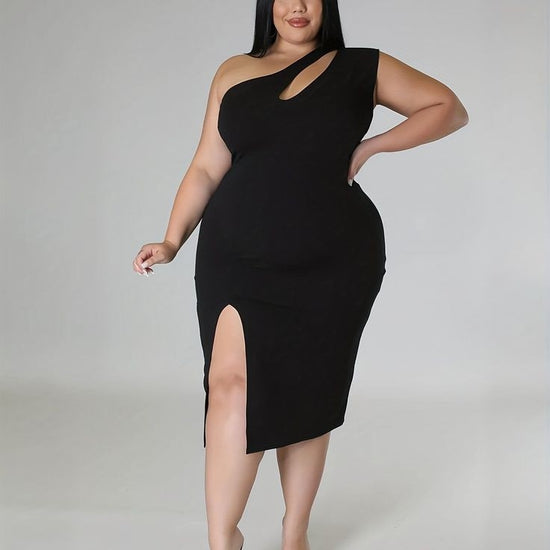 Plus One Shoulder Slit Hem Dress D822