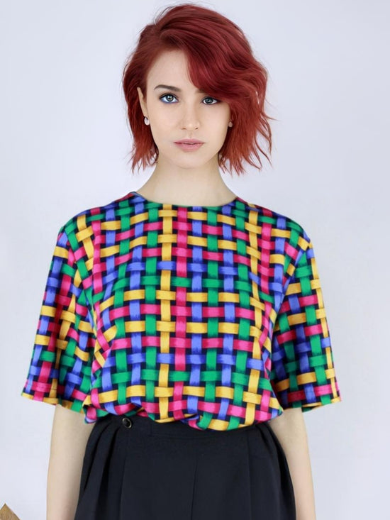 Plus Colorful Print Side Slit Blouse T2380