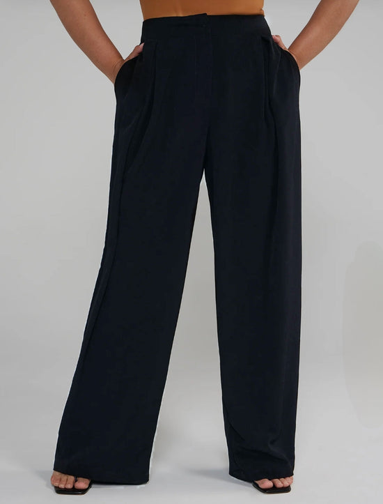Pluswear Premium Plicated Hem Wide Leg High Waisted Pants (Charcoal Black)