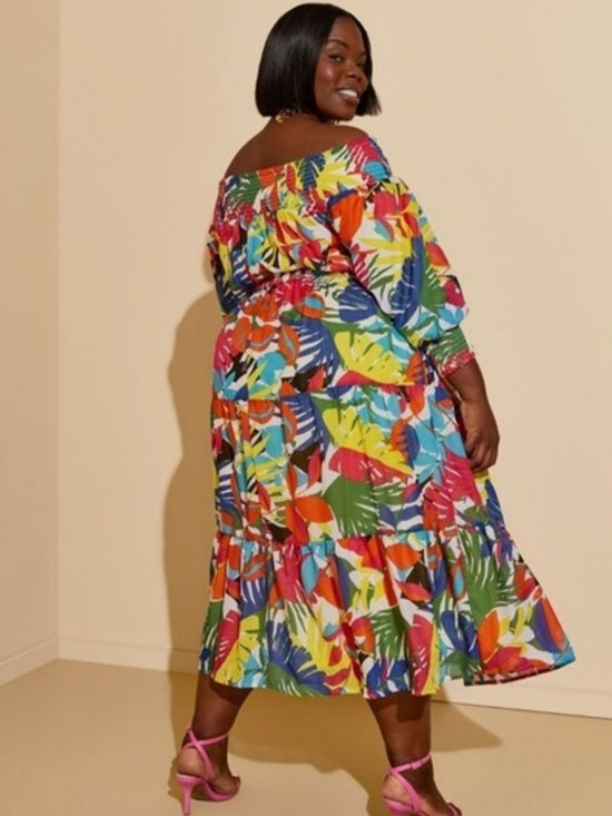 Plus Colorblock Off Shoulder Maxi Dress Without Belt D3308