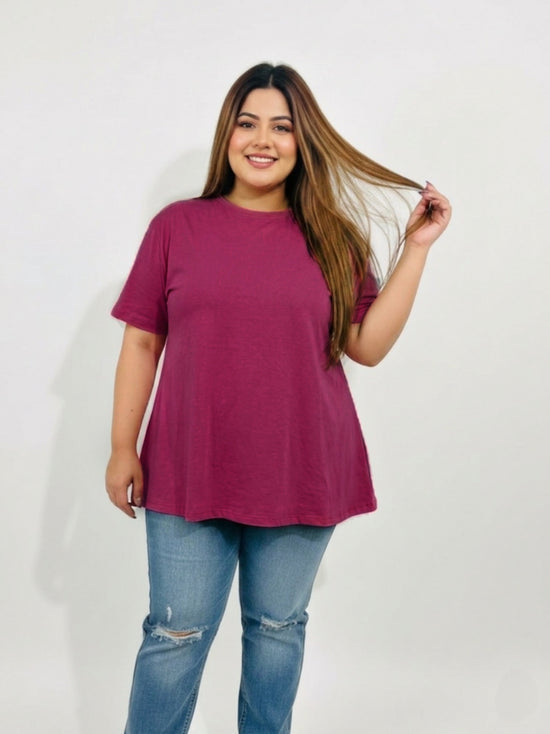 Pluswear Everyday Drop Shoulder A-Line Cotton Tshirt (Berry Pink)