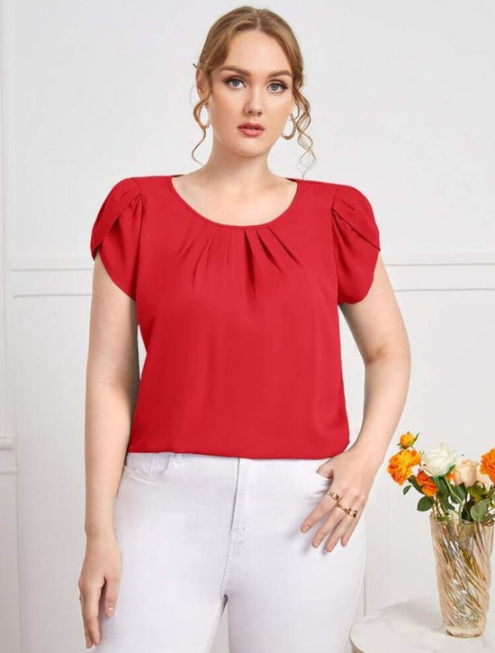 Plus Petal Sleeve Solid Blouse T1205