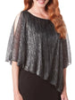 Plus Cold Shoulder Metalic Cape Attached Slit Hem Maxi Dress D3314