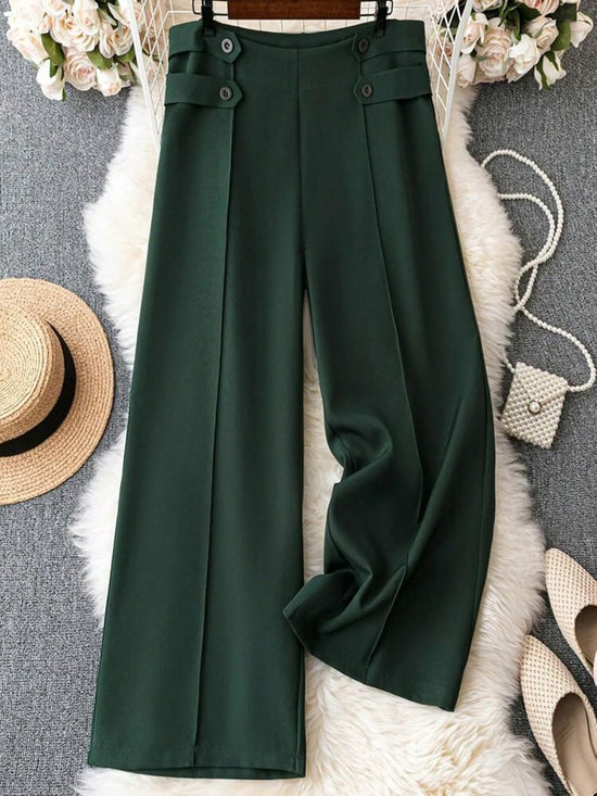 Plus Button And Seam Detail Wide Leg Pants T2407