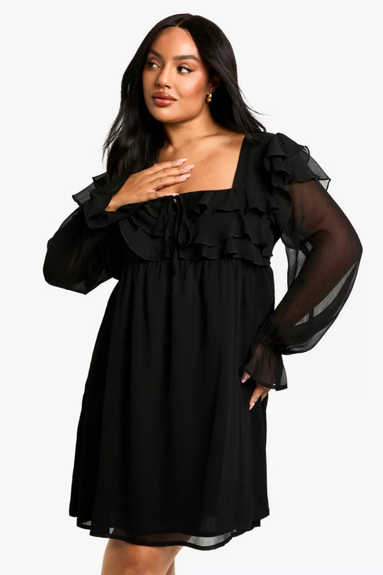 Plus Ruffle Smock Mini Chiffon Dress D4014