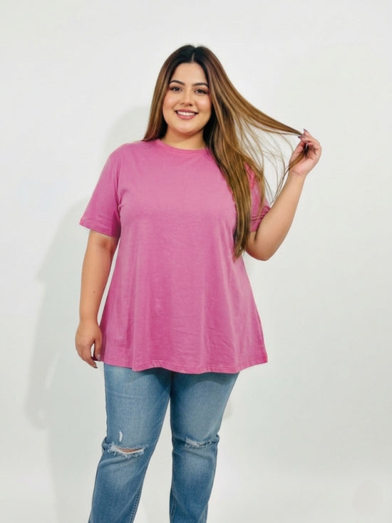 Pluswear Everyday Drop Shoulder A-Line Cotton Tshirt (Light Pink)