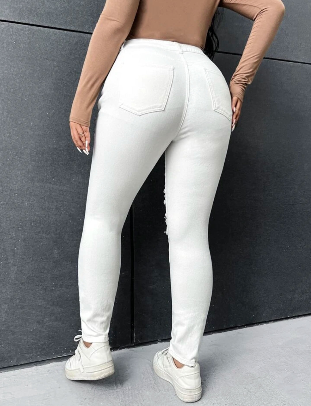 Plus Ripped Skinny Jeans(White) J180