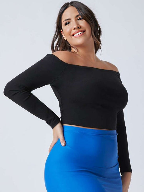 Pluswear Premium Off Shoulder Ribbed Top (Black)