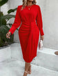 Plus Drape Detail Lantern Sleeve Dress D4012