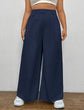 Pluswear Everyday Slip On Pocket Wide Leg High Waisted Pants (Navy Blue)