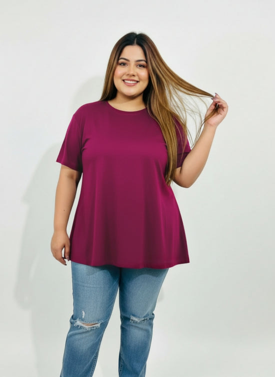 Pluswear Everyday Drop Shoulder A-Line Cotton Tshirt (Berry Pink)