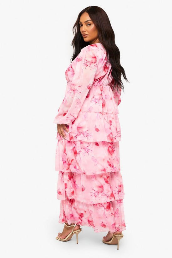 Plus Ruffle Tiered Ruffle Hem Chiffon Maxi Dress D4007