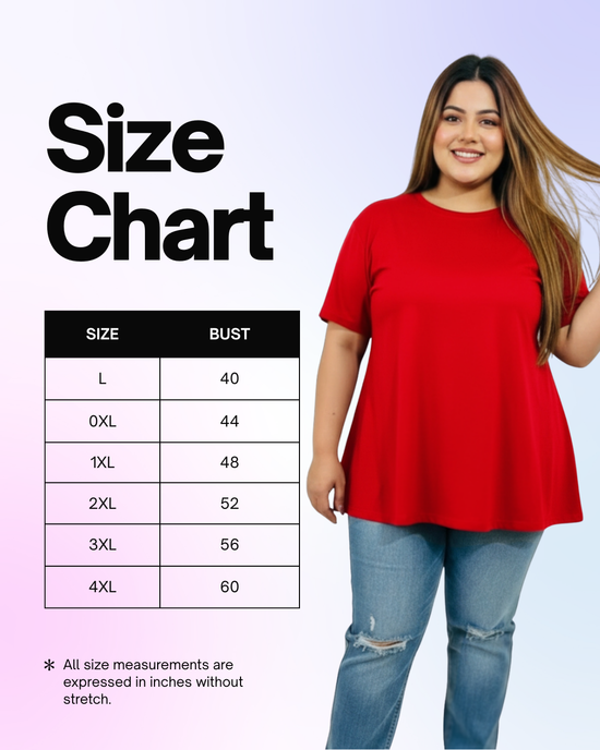 Pluswear Everyday Drop Shoulder A-Line Cotton Tshirt (Red)