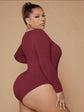 Pluswear Premium Square Neck Ribbed Bodysuit (Burgundy)