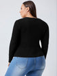 Plus Premium Cutout Neck Ribbed Top ( Black )