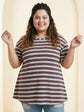 Pluswear Everyday Drop Shoulder A-Line Striped Cotton Tshirt (Maroon White)