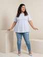 Pluswear Everyday Drop Shoulder A-Line Striped Cotton Tshirt (Blue-White)