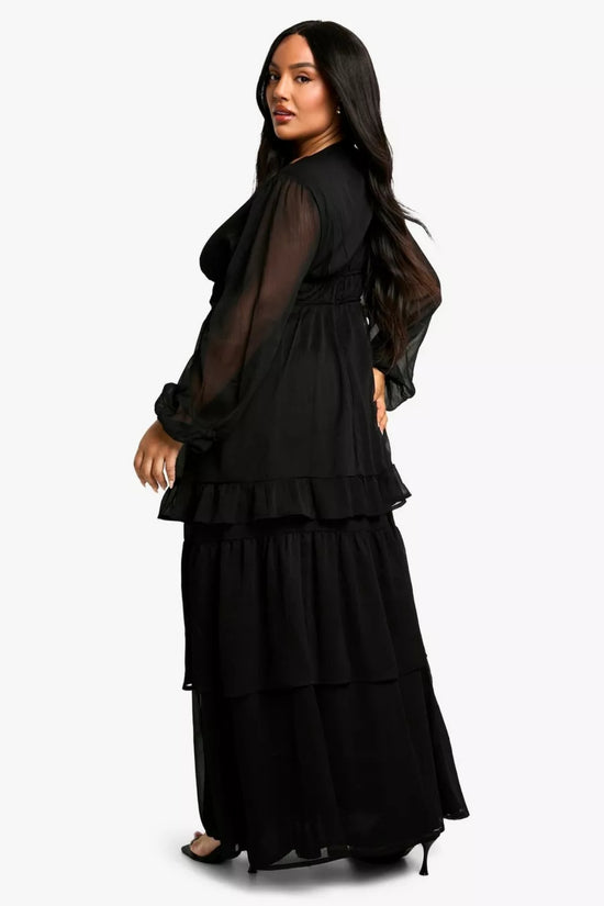 Plus Ruffle Flounce Sleeve Tiered Maxi  Dress D3297